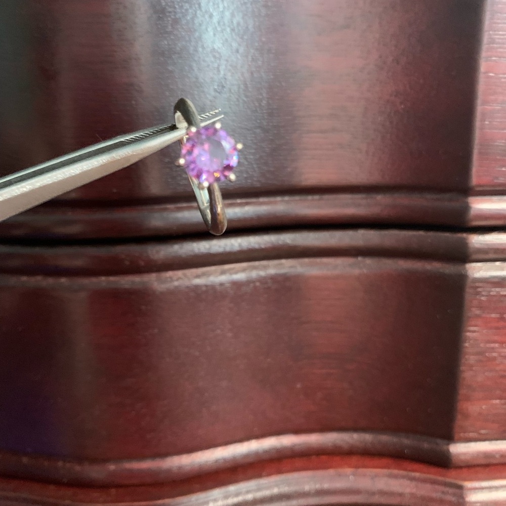 Classic Solitaire Purple Gem Ring - image 3
